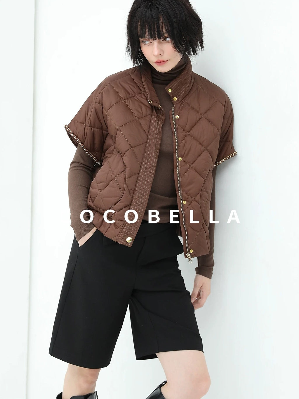 COCOBELLA High Waist Pu Straight Leg 3D Embellished Office Workwear Black Pants