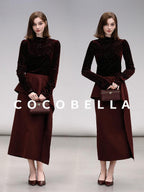 COCOBELLA High Waist Ruffle Asymmetric H Line Structured Cut Slit Women Office Midi Skirts