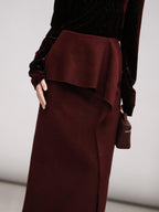 COCOBELLA High Waist Ruffle Asymmetric H Line Structured Cut Slit Women Office Midi Skirts