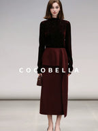 COCOBELLA High Waist Ruffle Asymmetric H Line Structured Cut Slit Women Office Midi Skirts