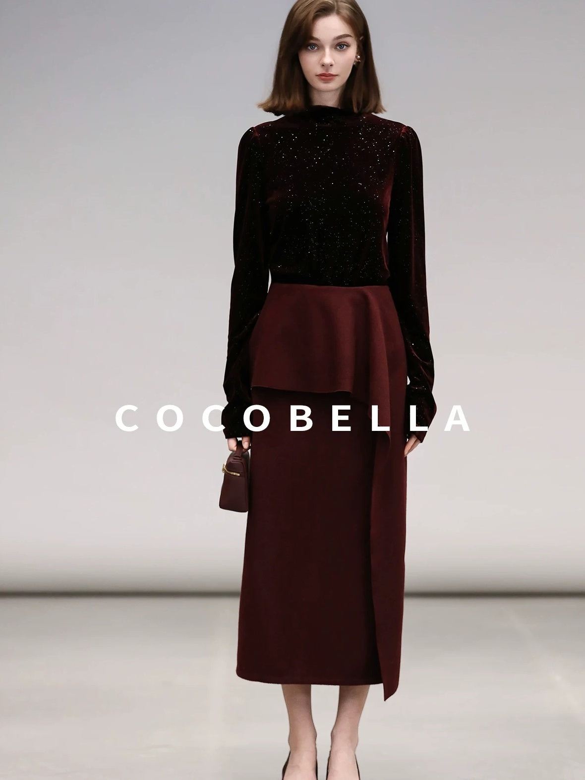COCOBELLA High Waist Ruffle Asymmetric H Line Structured Cut Slit Women Office Midi Skirts