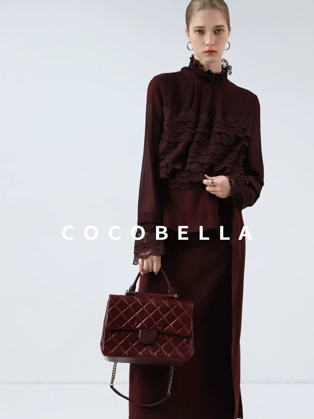 COCOBELLA High Waist Ruffle Asymmetric Slit H Line Office Work Midi Straight Skirts