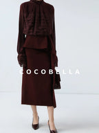 COCOBELLA High Waist Ruffle Asymmetric Slit H Line Office Work Midi Straight Skirts