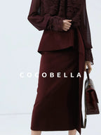 COCOBELLA High Waist Ruffle Asymmetric Slit H Line Office Work Midi Straight Skirts