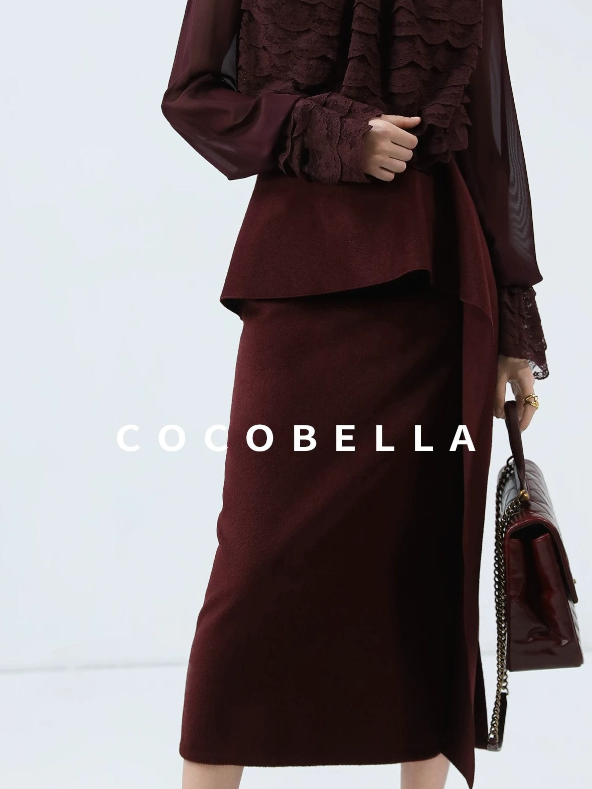COCOBELLA High Waist Ruffle Asymmetric Slit H Line Office Work Midi Straight Skirts