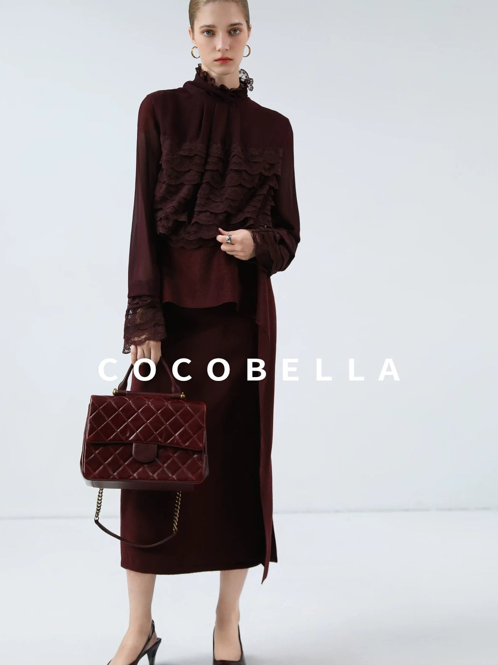 COCOBELLA High Waist Ruffle Asymmetric Slit H Line Office Work Midi Straight Skirts