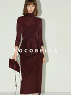 COCOBELLA High Waist Ruffle Asymmetric Slit H Line Office Work Midi Straight Skirts