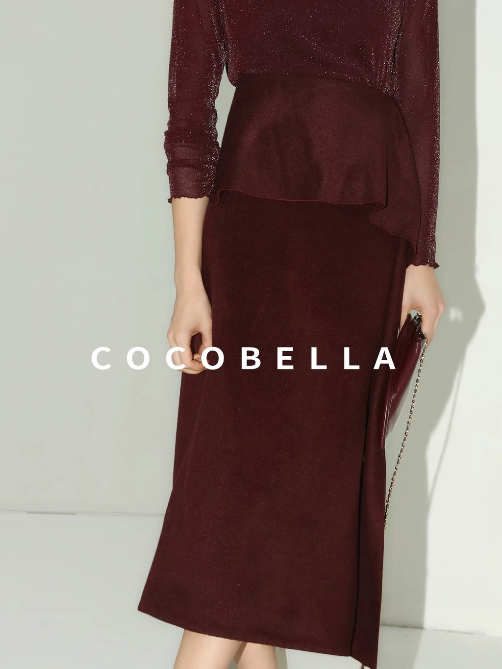 COCOBELLA High Waist Ruffle Asymmetric Slit H Line Office Work Midi Straight Skirts