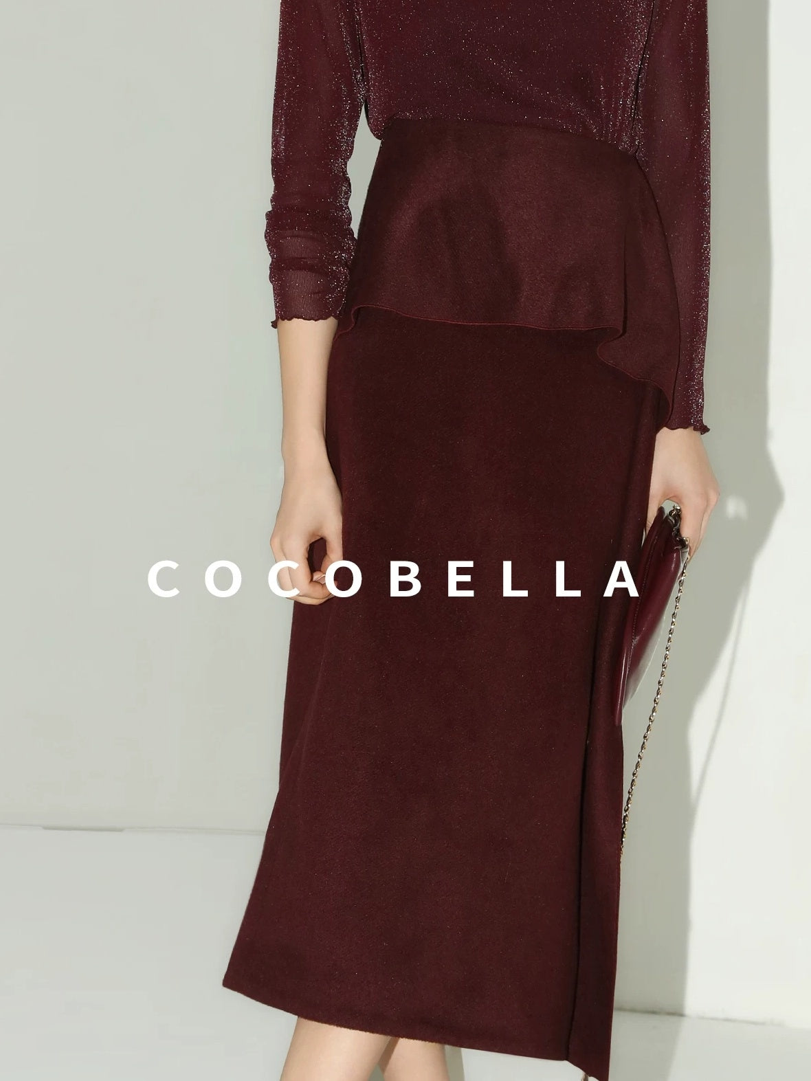 COCOBELLA High Waist Ruffle Asymmetric Slit H Line Office Work Midi Straight Skirts
