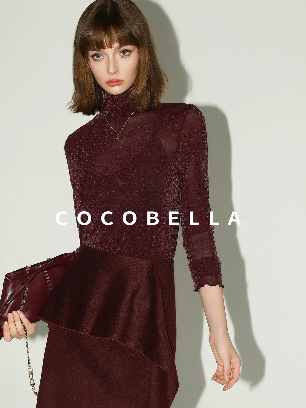COCOBELLA High Waist Ruffle Asymmetric Slit H Line Office Work Midi Straight Skirts