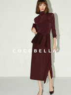 COCOBELLA High Waist Ruffle Asymmetric Slit H Line Office Work Midi Straight Skirts