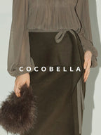 COCOBELLA High Waist Ruffle Hem Office Straight Pencil H Line Women Workwear Midi Skirts