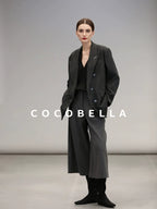 COCOBELLA High Waist Sculpted Tailored Wide Leg Office Chic Paris Gray Wool Blend Pants