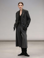 COCOBELLA High Waist Sculpted Tailored Wide Leg Office Chic Paris Gray Wool Blend Pants