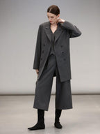 COCOBELLA High Waist Sculpted Tailored Wide Leg Office Chic Paris Gray Wool Blend Pants