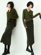COCOBELLA High Waist Shimmer Wool Blend Straight Midi Lady Office Skirts