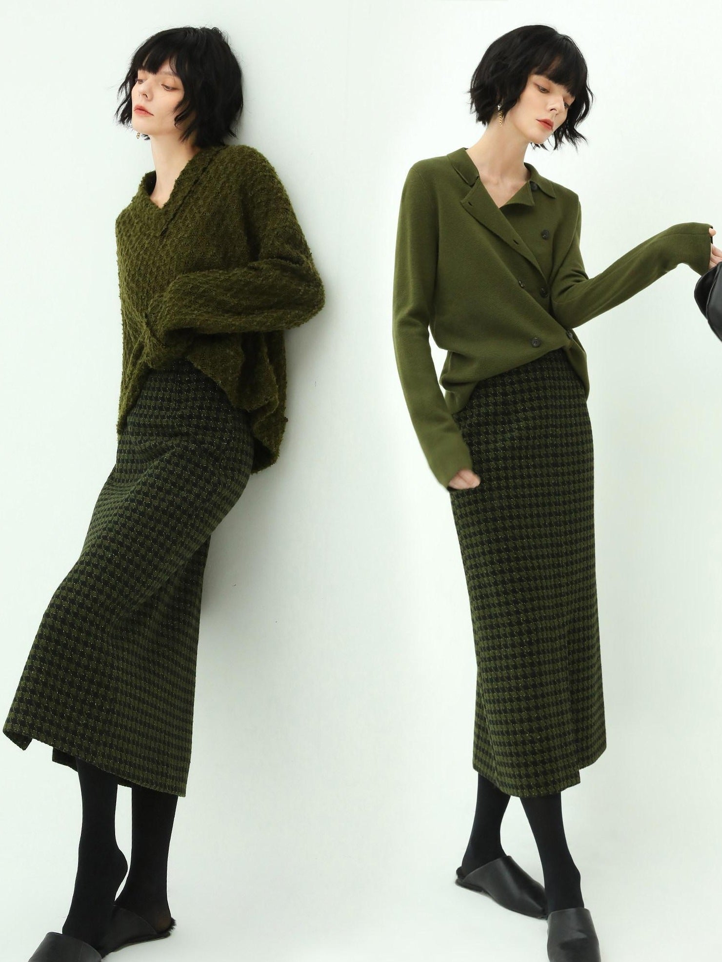 COCOBELLA High Waist Shimmer Wool Blend Straight Midi Lady Office Skirts