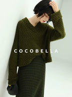 COCOBELLA High Waist Shimmer Wool Blend Straight Midi Lady Office Skirts