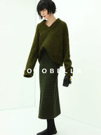 COCOBELLA High Waist Shimmer Wool Blend Straight Midi Lady Office Skirts