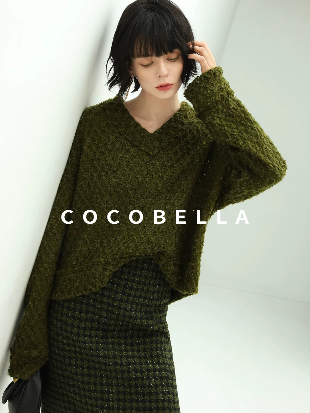 COCOBELLA High Waist Shimmer Wool Blend Straight Midi Lady Office Skirts
