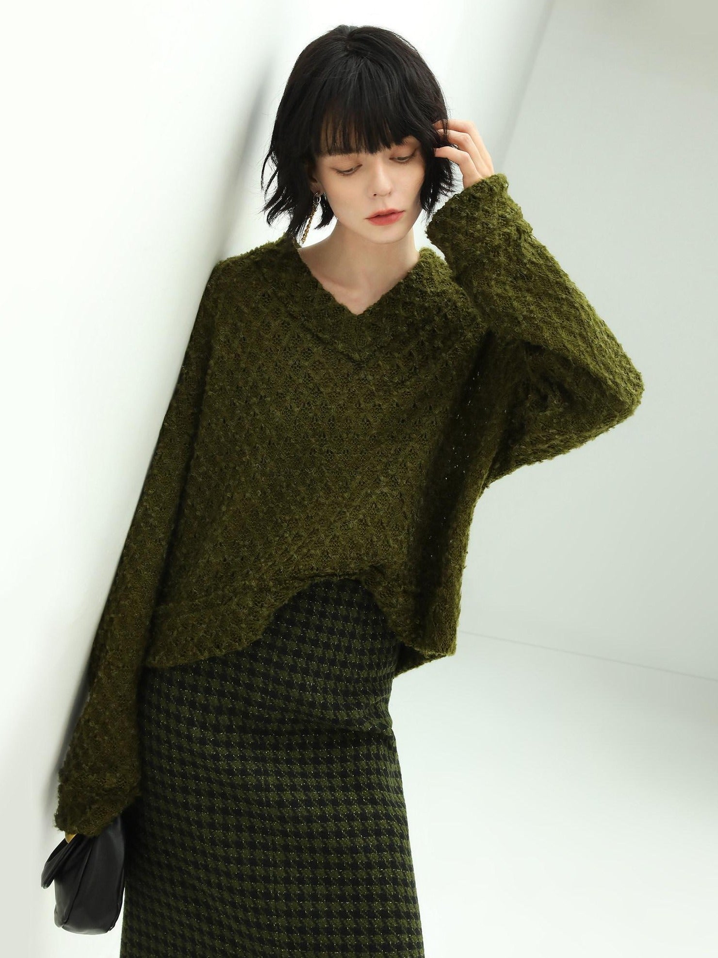 COCOBELLA High Waist Shimmer Wool Blend Straight Midi Lady Office Skirts