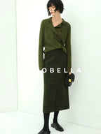 COCOBELLA High Waist Shimmer Wool Blend Straight Midi Lady Office Skirts