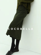 COCOBELLA High Waist Shimmer Wool Blend Straight Midi Lady Office Skirts