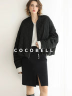 COCOBELLA High Waist Slit Office A Line Women Black Polyester Viscose Wool Blend Skirts