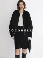 COCOBELLA High Waist Slit Office A Line Women Black Polyester Viscose Wool Blend Skirts
