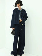 COCOBELLA High Waist Straight Leg Zipper Fly Casual Women Cotton Blend Dark Denim Pants
