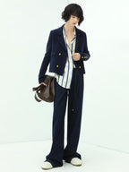 COCOBELLA High Waist Straight Leg Zipper Fly Casual Women Cotton Blend Dark Denim Pants
