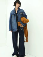 COCOBELLA High Waist Straight Leg Zipper Fly Casual Women Cotton Blend Dark Denim Pants