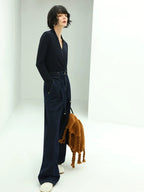COCOBELLA High Waist Straight Leg Zipper Fly Casual Women Cotton Blend Dark Denim Pants