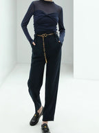 COCOBELLA High Waist Stretch Pocket Straight Tapered Office Workwear Women Black Pants
