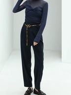 COCOBELLA High Waist Stretch Pocket Straight Tapered Office Workwear Women Black Pants