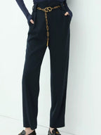 COCOBELLA High Waist Stretch Pocket Straight Tapered Office Workwear Women Black Pants