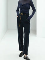 COCOBELLA High Waist Stretch Pocket Straight Tapered Office Workwear Women Black Pants