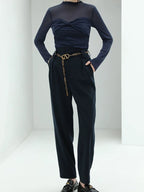 COCOBELLA High Waist Stretch Pocket Straight Tapered Office Workwear Women Black Pants