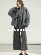 COCOBELLA High Waist Tailored Wide Leg Workwear Ol Minimalist Wool Blend Paris Gray Pants