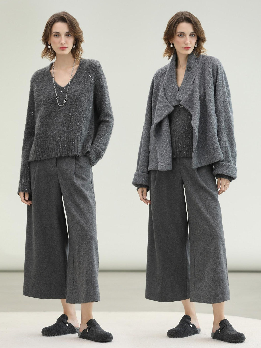 COCOBELLA High Waist Tailored Wide Leg Workwear Ol Minimalist Wool Blend Paris Gray Pants