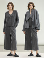 COCOBELLA High Waist Tailored Wide Leg Workwear Ol Minimalist Wool Blend Paris Gray Pants