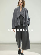 COCOBELLA High Waist Tailored Wide Leg Workwear Ol Minimalist Wool Blend Paris Gray Pants