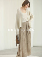 COCOBELLA High Waist Tie New Chinese A Line Women Office Maxi Viscose Milk Tea Skirts