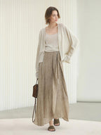COCOBELLA High Waist Tie New Chinese A Line Women Office Maxi Viscose Milk Tea Skirts
