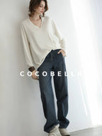 COCOBELLA High Waist Vintage Straight Leg Denim Blue Casual Cotton Blend Women Pants