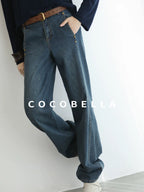 COCOBELLA High Waist Vintage Straight Leg Denim Blue Casual Cotton Blend Women Pants