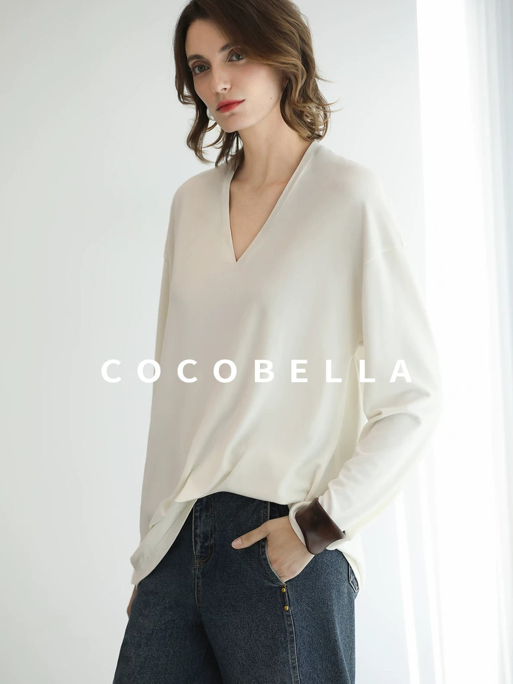 COCOBELLA High Waist Vintage Straight Leg Denim Blue Casual Cotton Blend Women Pants