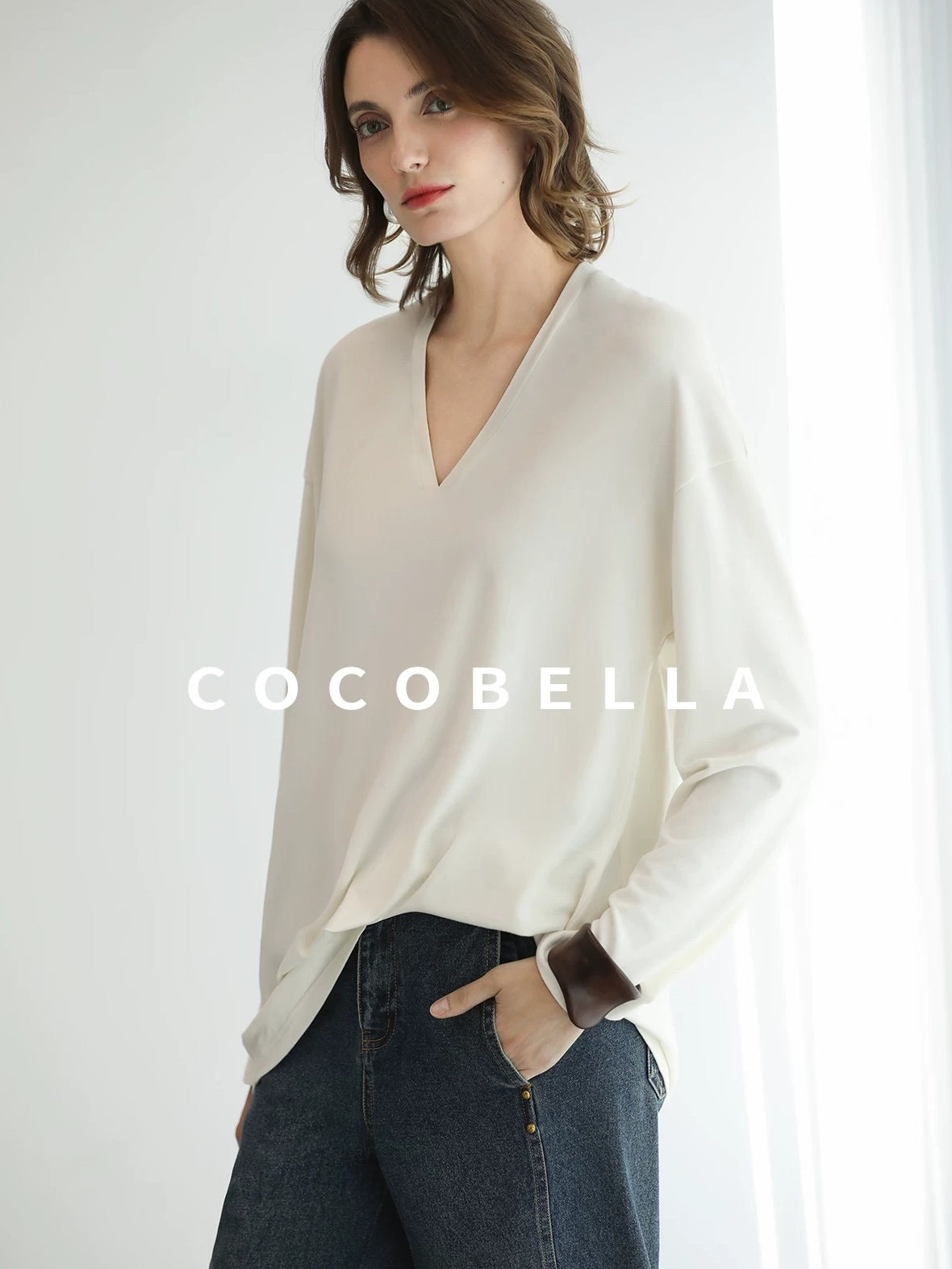 COCOBELLA High Waist Vintage Straight Leg Denim Blue Casual Cotton Blend Women Pants