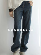 COCOBELLA High Waist Vintage Straight Leg Denim Blue Casual Cotton Blend Women Pants