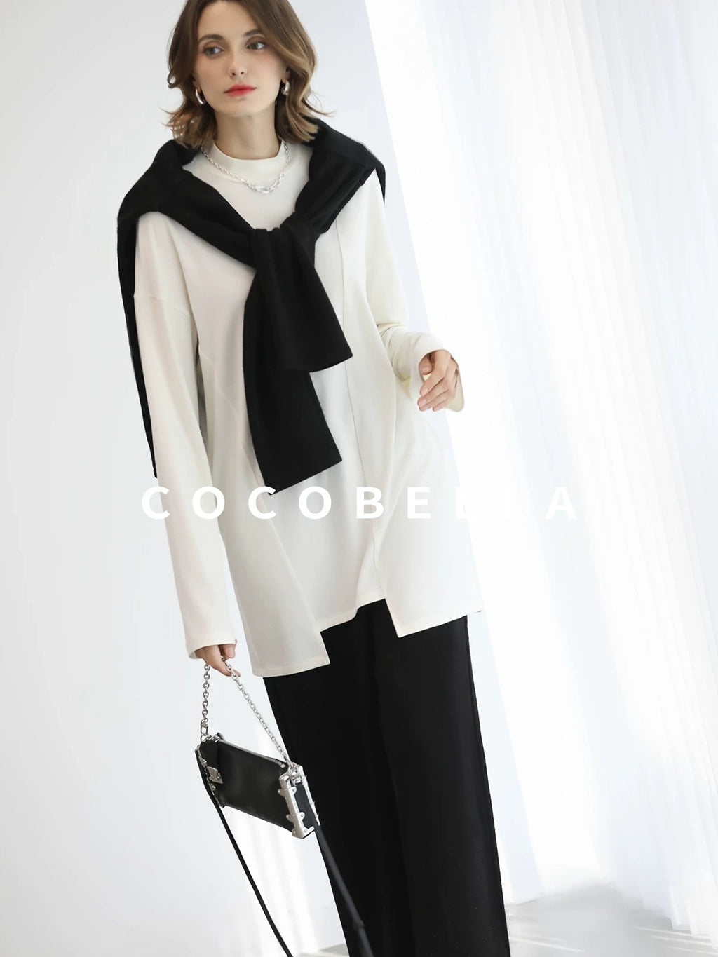 COCOBELLA High Waist Wide Leg Knit Elastic Waist Casual Loose Solid Color Women Pants